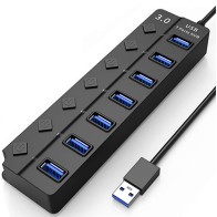 Hub USB 3.0 haute vitesse 7 ports avec interrupteur Câble 30cm pour PC