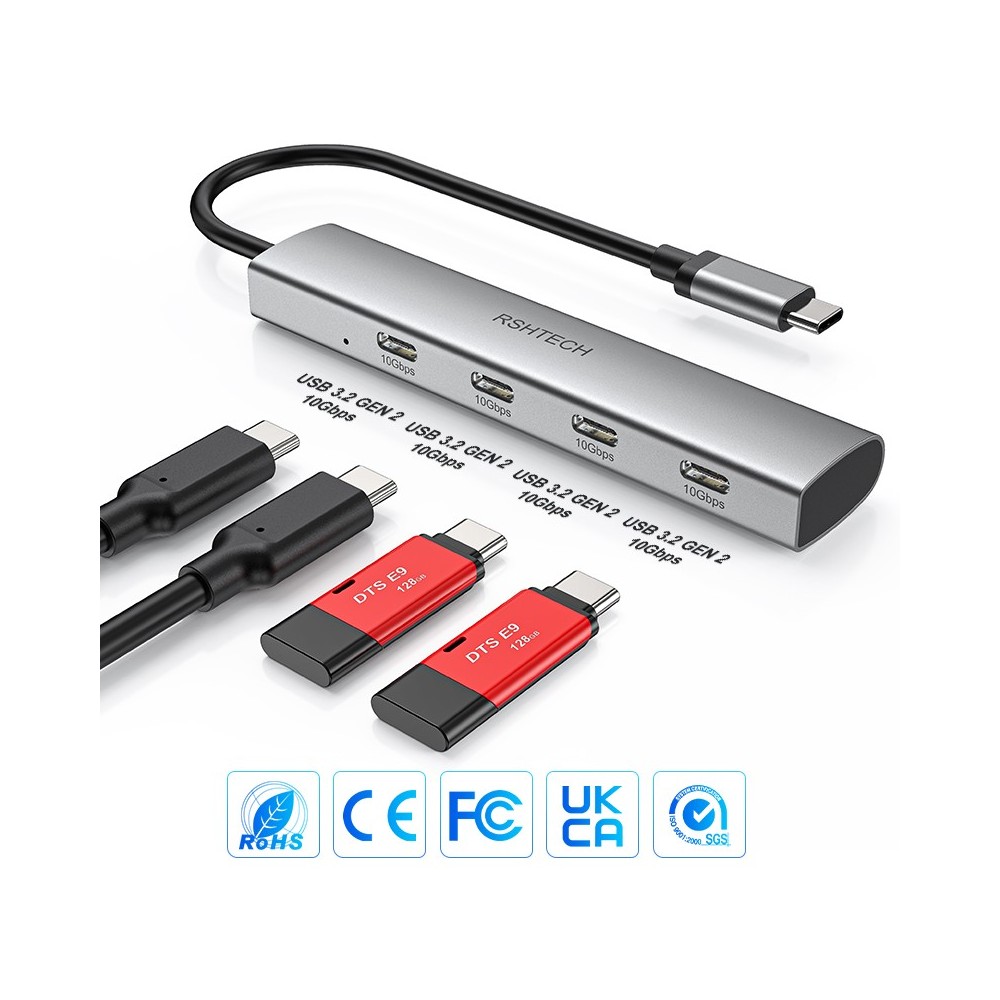 Hub Usb Type C, 4 pots, Station d'accueil pour ordinateur portable, Mac et PC