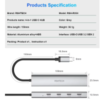 Hub USB Type C, 4 pots, Station d'accueil pour ordinateur portable, Mac et PC
