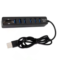 Hub USB type-c à 6 ports, avec Interface USB 2.0 carte SD TF, lecteur de fichiers