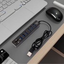 Hub USB type-c à 6 ports, avec Interface USB 2.0 carte SD TF, lecteur de fichiers