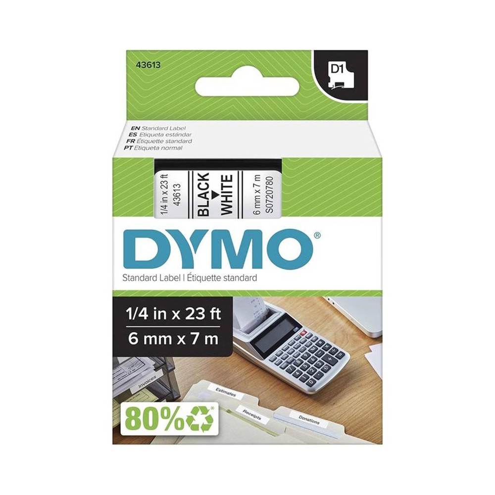 Ruban d'étiquettes auto-adhésif DYMO Standard D1 43613 original noir et blanc