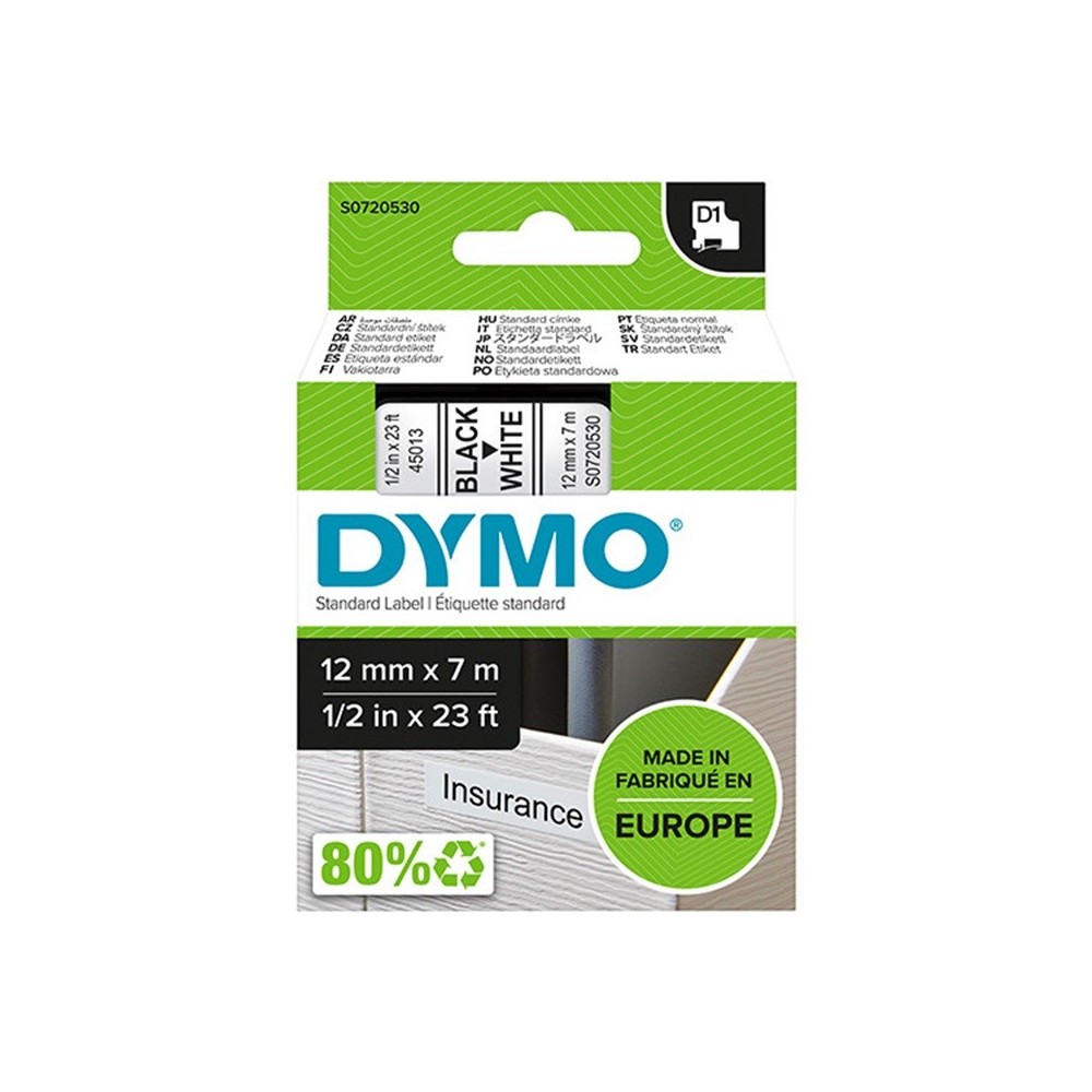 Ruban d'étiquettes auto-adhésif DYMO Standard D1 43613 original noir et blanc