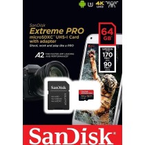 SanDisk Extreme PRO microSDXC 64 Go | 170 Mo/s R / 90 Mo/s W | 4K V30 A2