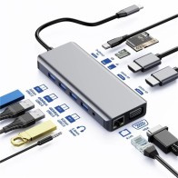 Hub USB-C 12-en-1 Multifonction 4K Ultra HD | HDMI + VGA + 4x USB 3.0 + Ethernet Gigabit | Power Delivery