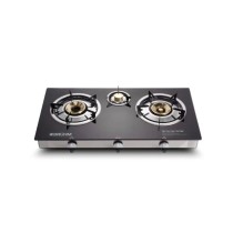 BRUHM Cuisinière de Table à Gaz | 3 Feux | Verre Trempé Noir | BGC-BT3G