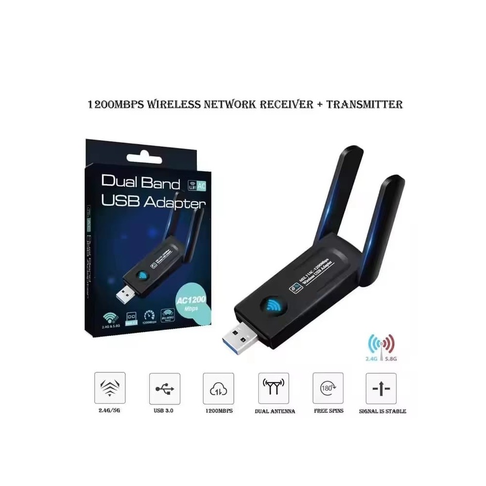 Adaptateur Wi-Fi USB 3.0 AC1200 | Dual Band 1200 Mbps | Émetteur & Récepteur PC