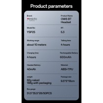 Écouteurs OWS Yesido YSP25 | Bluetooth 5.4 | Sport Open-Ear | Autonomie 8H