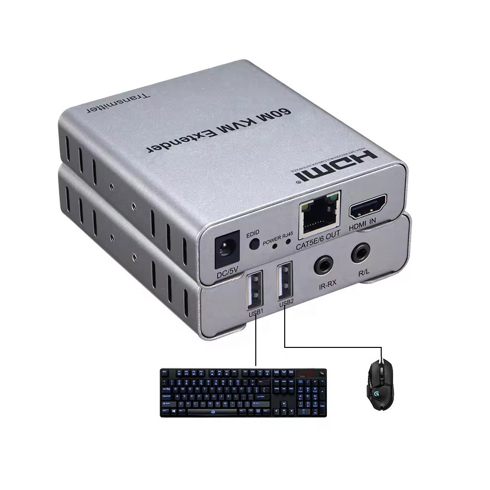 Extendeur KVM HDMI 60M | 1080P @60Hz, USB, IR & Audio sur CAT5/6