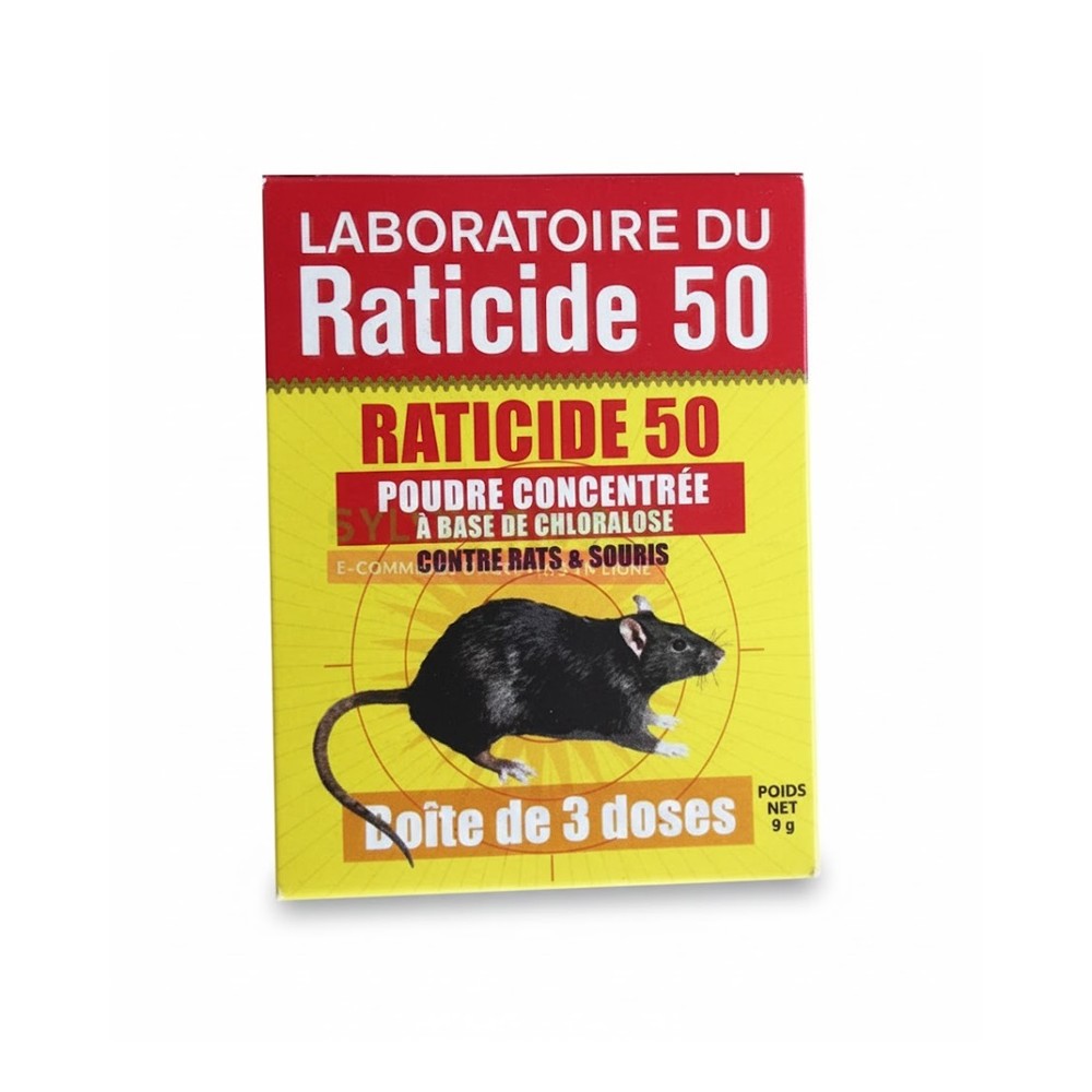 Poudre Raticide 50 Concentrée | Contre Rats et Souris | Boîte de 3 Doses