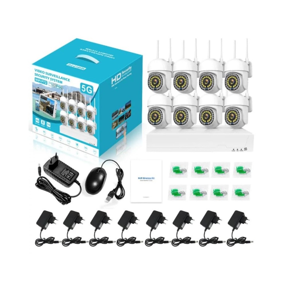 Kit de Vidéosurveillance WiFi 5G NVR | 8 Caméras PTZ IP66 Haute Définition