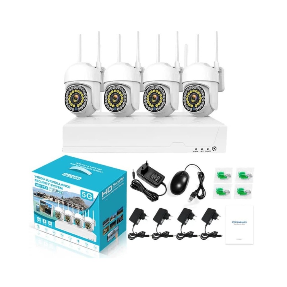 Kit Vidéosurveillance 5G | 4 Caméras PTZ Extérieures IP66 | Système NVR Complet