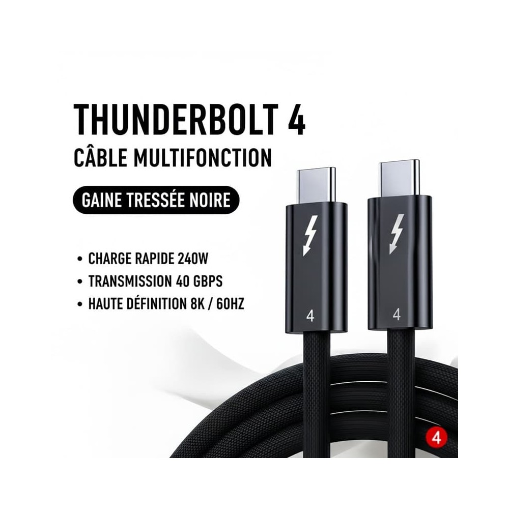 Câble Thunderbolt 4 Coaxial | 40 Gbps | Power Delivery 100W | 2m