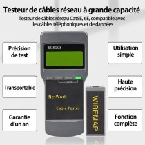 Testeur de Câble Réseau SC8108 | Écran LCD | Mesure de Longueur