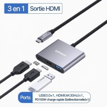Hub USB-C Lenovo 3-En-1 | 4K HDMI | USB 3.0 | PD 100W ORIGINAL