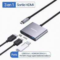 Hub USB-C Lenovo 3-En-1 | 4K HDMI | USB 3.0 | PD 100W ORIGINAL