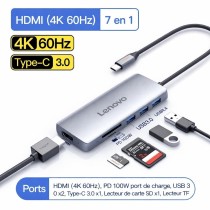 Hub USB-C Lenovo 7-En-1 | 4K 60Hz | Lecteur SD/TF | PD 100W ORIGINAL