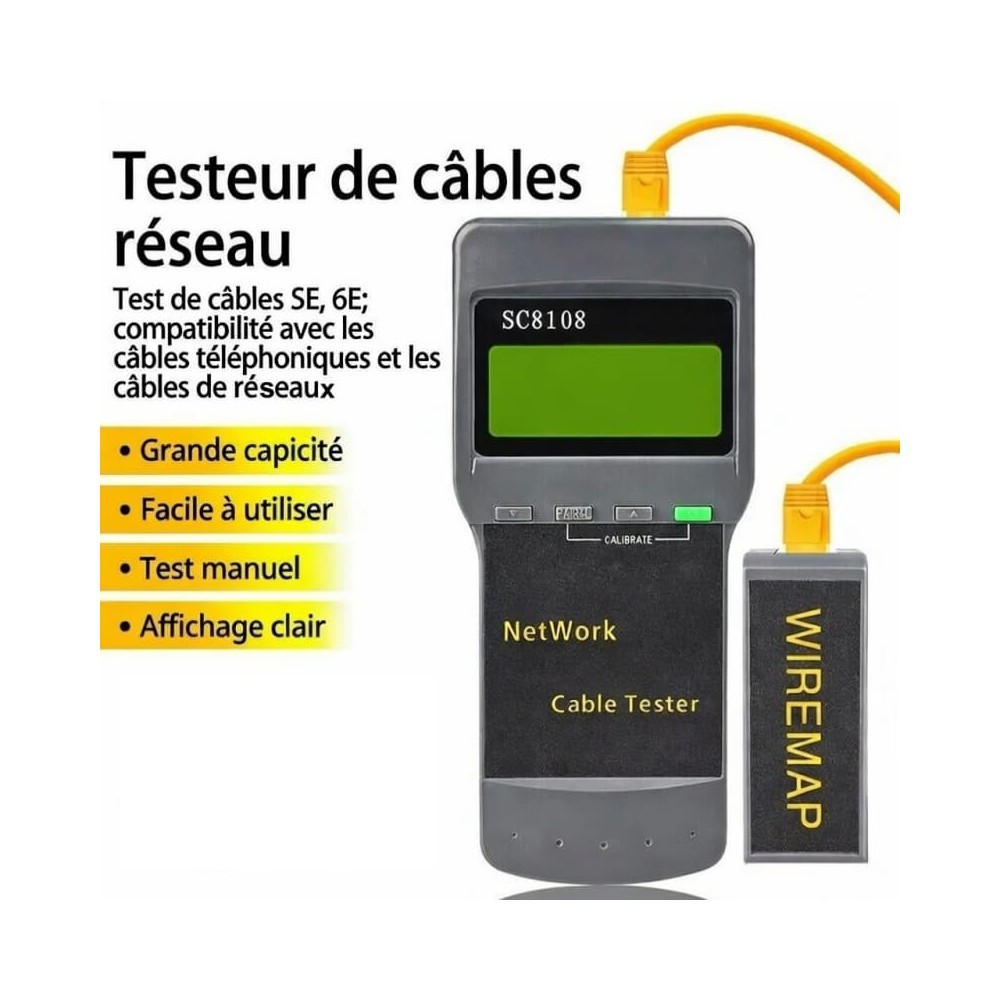 Testeur de Câble Réseau SC8108 | Écran LCD | Mesure de Longueur