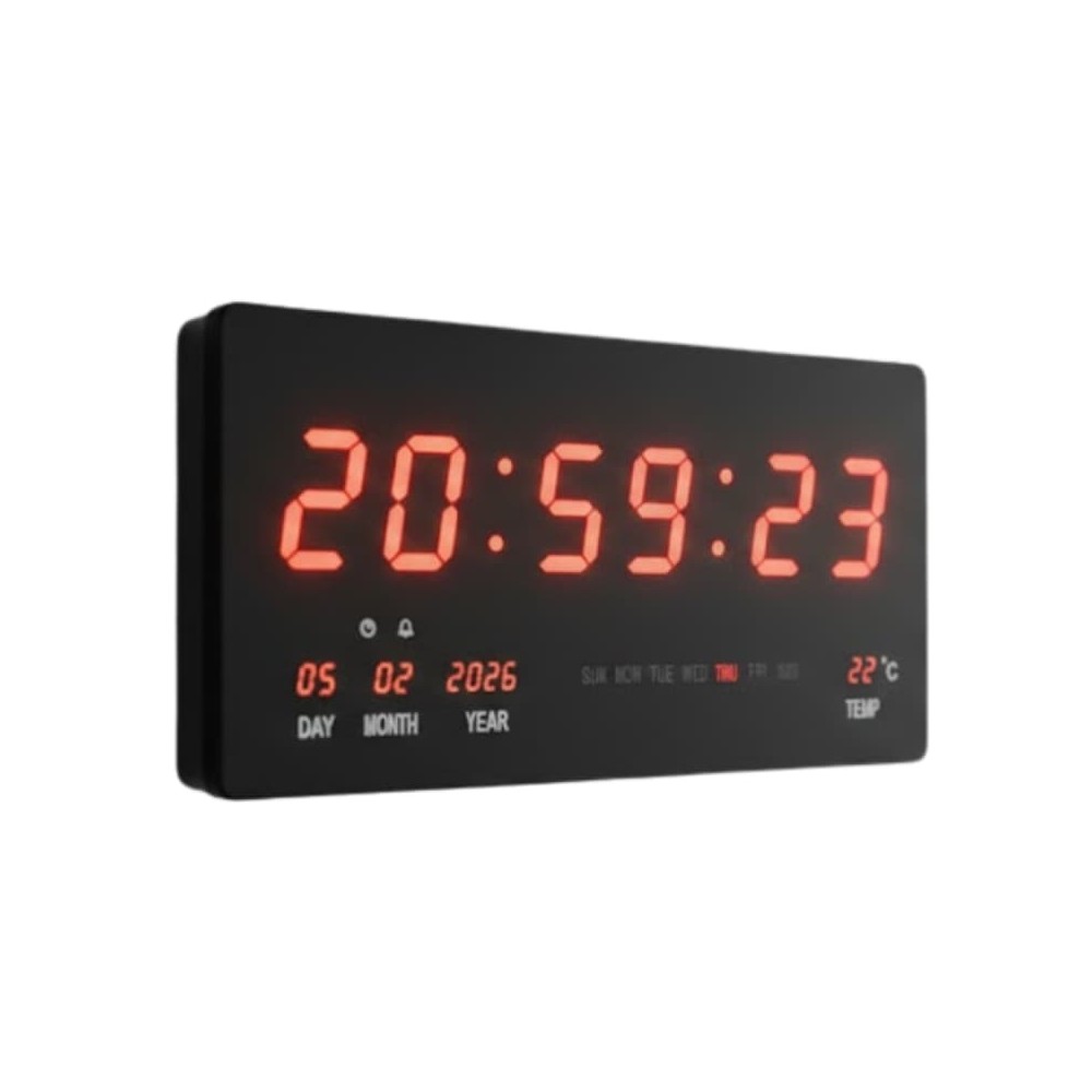 Horloge Digitale LED Géante | Calendrier & Température | Noir