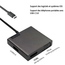Station d'accueil Lenovo USB-C 4-en-1  Hub Portable Haute Performance  HDMI 4K & VGA
