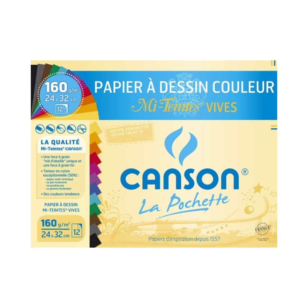 Canson Mi-Teintes Vives 24x32cm | 50% Coton 160g | Papier Authentique