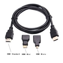Câble HDMI 3-en-1 Haute Vitesse | Adaptateurs Mini & Micro HDMI | 1.5m