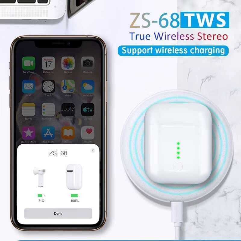 Écouteur Bluetooth 5.0 tws Zs-68 pop-up sans fil appel dans l'oreille tactile avec boîte de charge 3-4 heures de temps de jeu