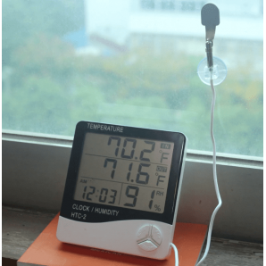 Thermo hygromètre numérique HTC-2 intérieur / extérieur Testeur d'humidité de la température avec heure / horloge