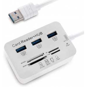 Hub USB 3.0 / 3.1 à 3 ports avec lecteur de carte, SD / SDHC / TF / MS DUO / M2 pour Windows, Mac OS et Linux