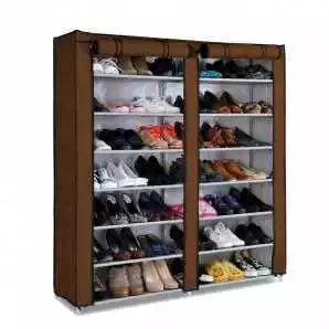 Armoire à chaussures pliante à deux portes de couleur marron avec couvercle (6 + 6 niveaux)