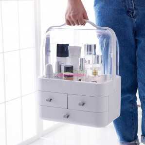 Boîte de rangement maquillage portable avec support supérieur anti-poussière