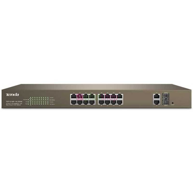 Switch 16 ports gigabit Tenda TEF1218P-16-250W, 16 x 10-100 (PoE+) + 2 x SFP Gigabit combiné Ordinateur de bureau PoE+ (230 W) Switch 16 ports gigabit Tenda TEF1218P-16-250W, 16 x 10-100 (PoE+) + 2 x SFP Gigabit combiné Ordinateur de bureau PoE+ (230 W)