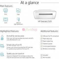 Imprimante tout-en-un HP DeskJet 2320, USB Plug and Print, numérisation et copie - blanc