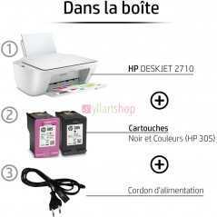 Imprimante Multifonction, HP DeskJet 2710 Impression, numérisation, Copie, Format A4, Wi-FI et Wi-FI Direct, USB 2.0, Blan