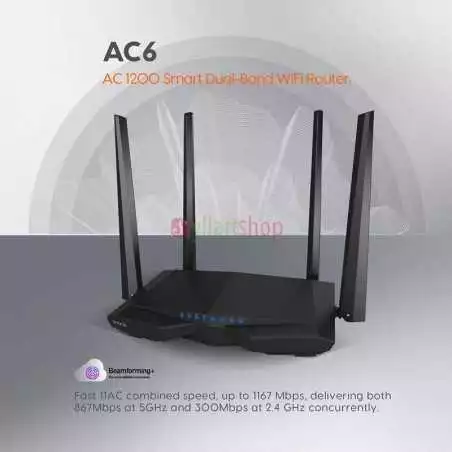 Point d'accès Tenda AC6 Routeur WiFi AC 1200Mbps WiFi Bi-bande 300 Mbps en 2.4 GHz et 867 Mbps en 5 GHz routeur Ethernet 4 Ports