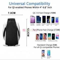 Chargeur de Voiture Sans Fil S9 à Capteur Intelligent | 10W Max | Support de Fixation Automatique Qi