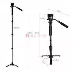 Trepied YunTeng VCT-288 Monopode pour photographie & vidéo avec trépied à base rotative - Fourni avec sa housse