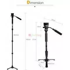 Trepied YunTeng VCT-288 Monopode pour photographie & vidéo avec trépied à base rotative - Fourni avec sa housse