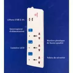 Rallonge 3 sorties Rscar RS-713 USB longueur 3m