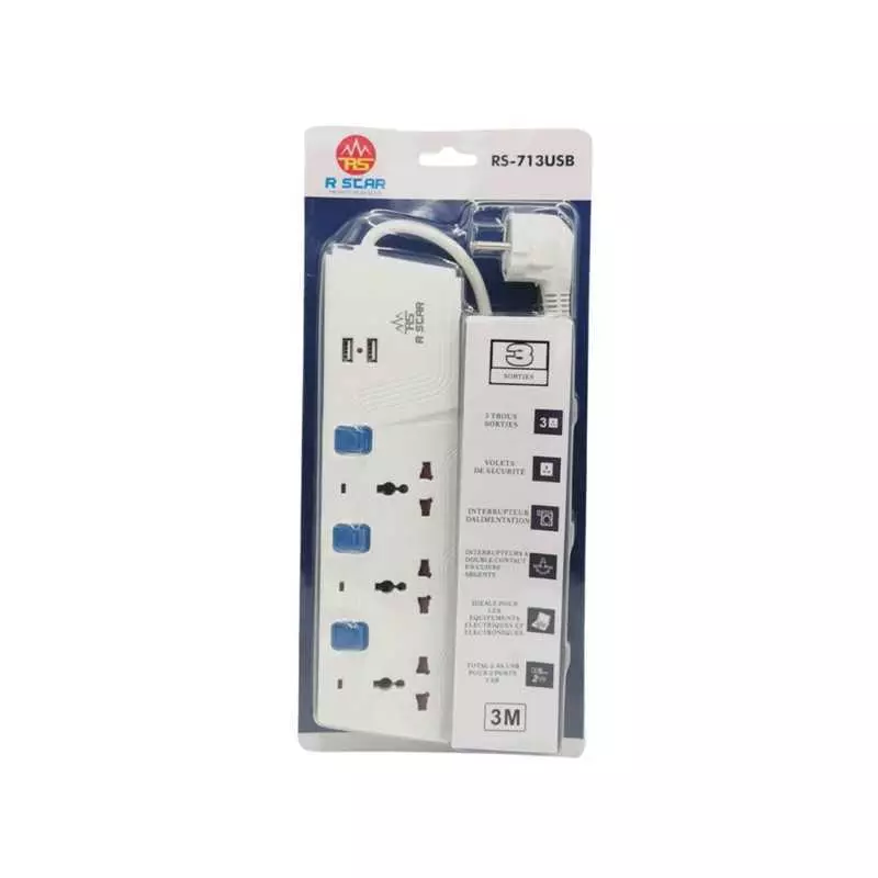 Rallonge 3 sorties Rscar RS-713 USB longueur 3m