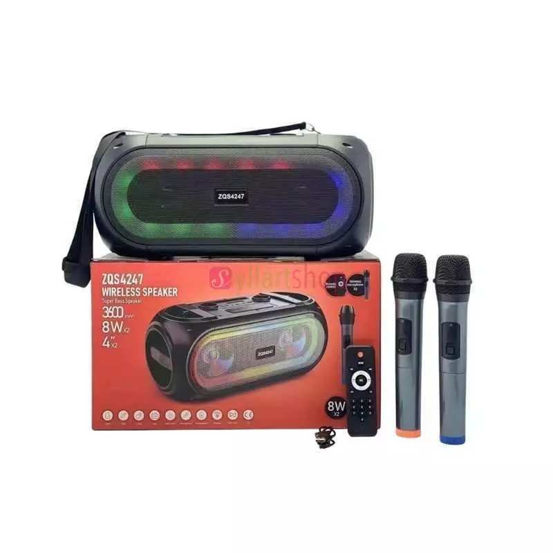 Haut parleur ZQS-4247 sans fil Blutooth Super Bass avec double Microphone à distance 3600 mah 8W avec Led Light