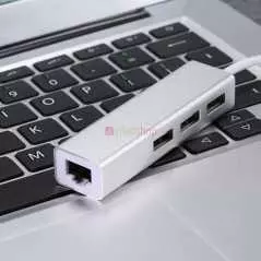 Adaptateur USB C vers Ethernet avec Type C USB 2.0 HUB 3 Ports RJ45