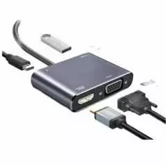 Adaptateur USB C vers HDMI VGA 4 en 1 avec HDMI 4K, VGA 1080P, USB 3.0, 87W
