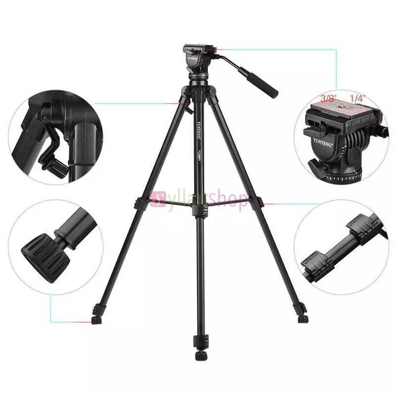 Trépied Yunteng VCT-880 vidéo professionnel en Aluminium  avec tête panoramique pour appareil photo reflex numérique