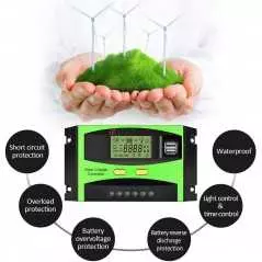 Contrôleur de Charge Solaire PWM 50A 12V/24V Intelligent | Double USB & Écran LCD