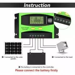 Contrôleur de Charge Solaire PWM 50A 12V/24V Intelligent | Double USB & Écran LCD