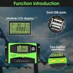 Contrôleur de Charge Solaire PWM 50A 12V/24V Intelligent | Double USB & Écran LCD