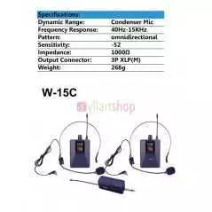 Microphone sans fil portable UHF W-15C (10 canaux sélectionnables) - 2 casques