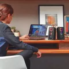 Haut-Parleur HP DHE-6001 | Stéréo USB Compact | LED Rétro-éclairage | Bureau & Gaming