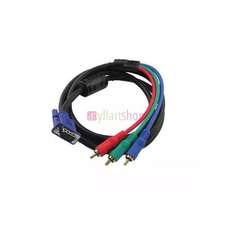 Câble vidéo VGA 15 broches vers 3RCA mâle vers mâle de 1.5 mètres pour DVD HD et projecteur